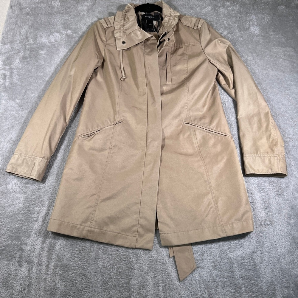 Ann Taylor Trench Coat Womens Small Tan Beige Lightweight Belted‎ Jacket